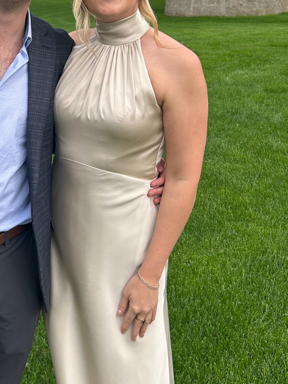 Champagne high neck satin maxi dress